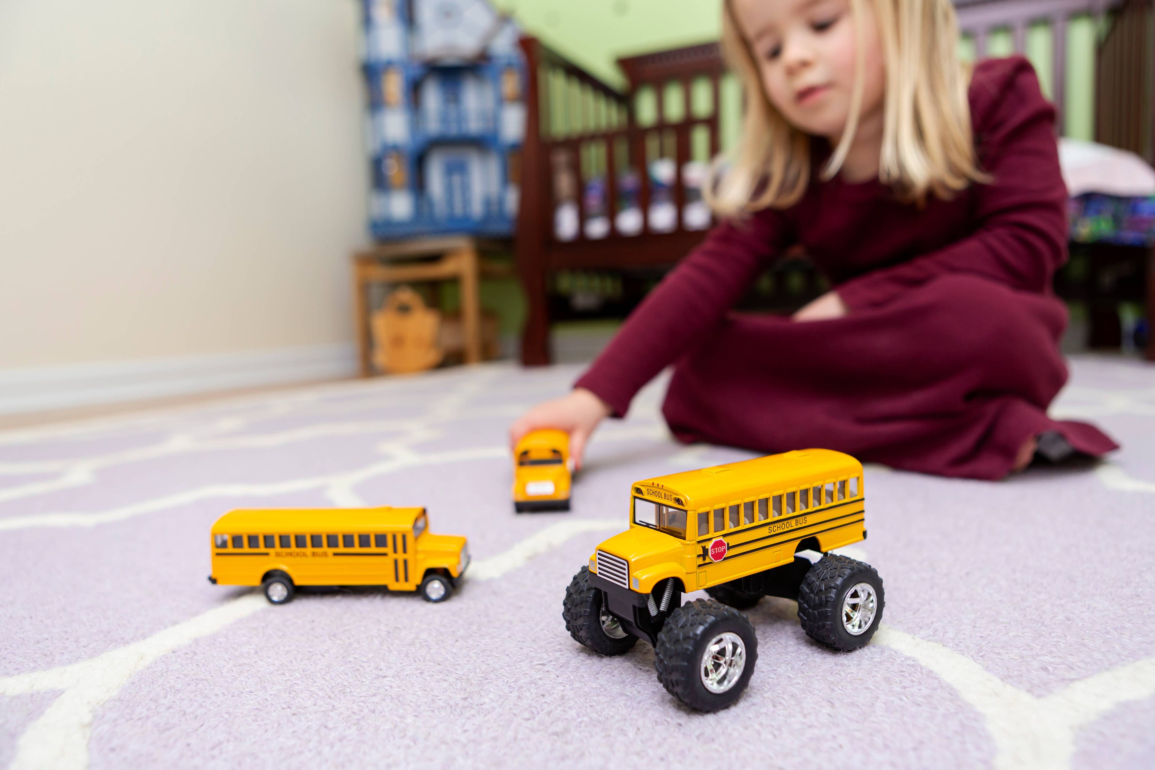 Monster School Bus, Pull Back Action, Die-Cast